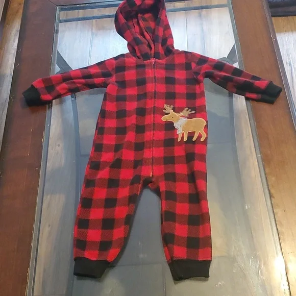 Kids/ Toddler's Red and Black Plaid Zip up Onzie - Picture 1 of 5